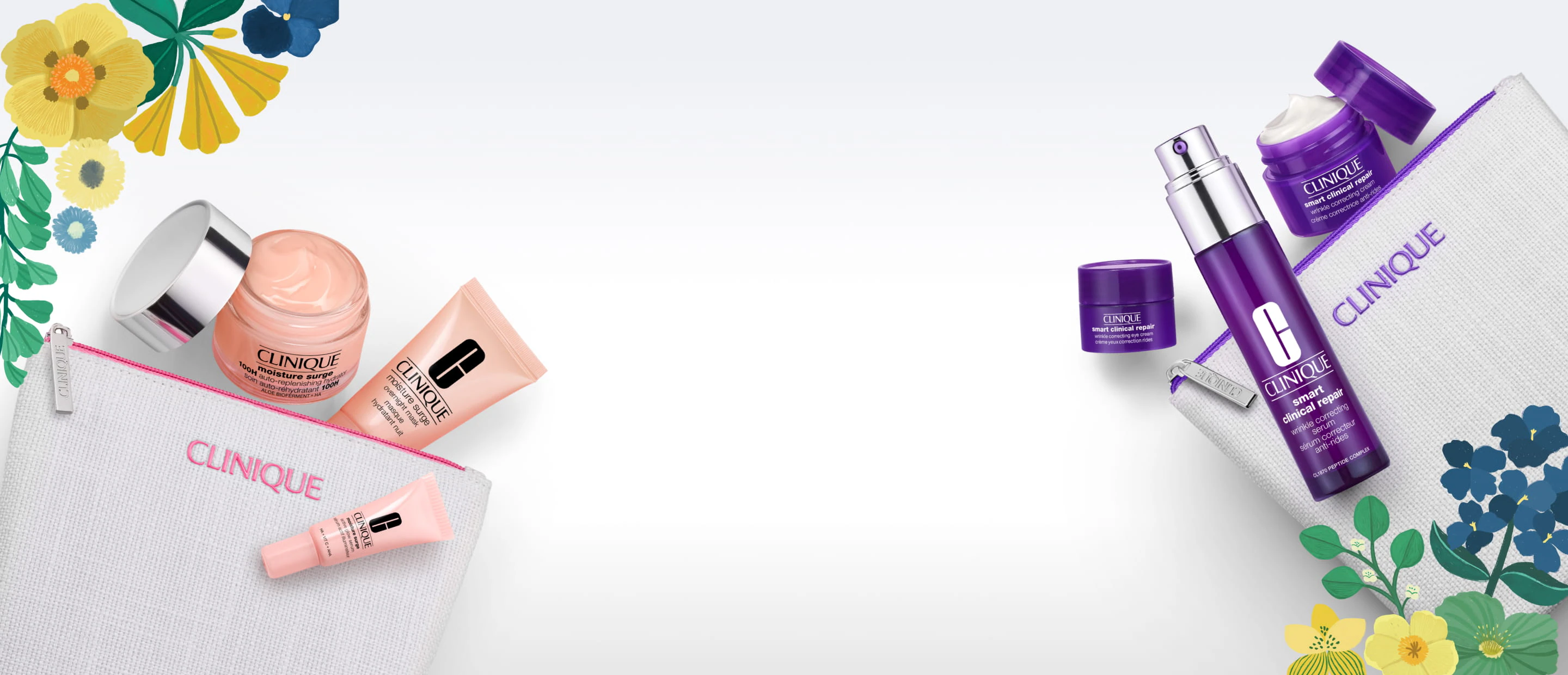 Products laying around with flowers around it